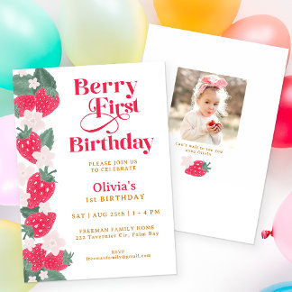 Berry First Birthday Girl Strawberry Party Einladung