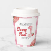 "Berry First Birthday Girl strawberry Party Pappbecher (Rückseite)