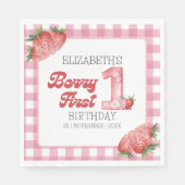 "Berry First Birthday Girl strawberry Theme Serviette (Vorderseite)