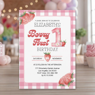 "Berry First Birthday Girl with Strawberry Theme Einladung