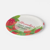 Berry First Birthday Girls Strawberry Personalisie Pappteller (Schrägansicht)