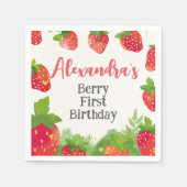 Berry First Birthday Girls Strawberry Personalisie Serviette (Vorderseite)