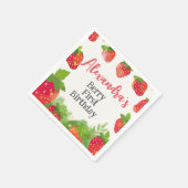 Berry First Birthday Girls Strawberry Personalisie Serviette (Ecke)