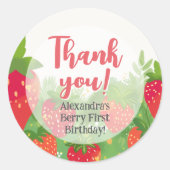 Berry First Birthday Girls Strawberry Vielen Dank Runder Aufkleber (Vorderseite)