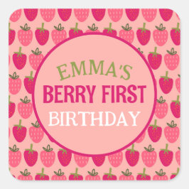 Berry First Birthday Individuelle Name Quadratischer Aufkleber