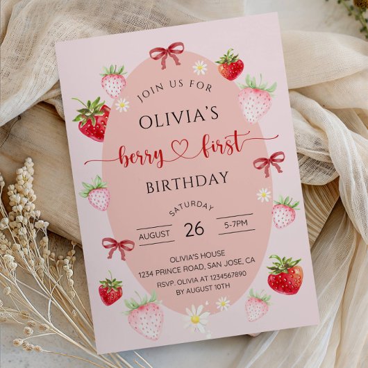 Berry First Birthday Invitation for Girl Party Einladung