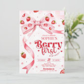 Berry First Birthday Invitation, Strawberry Birthd Einladung (Stehend Vorderseite)