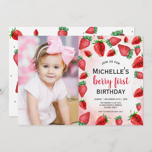 Berry First Birthday Invite, Strawberry Birthday Einladung (Vorne/Hinten)