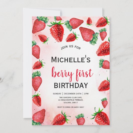 Berry First Birthday Invite, Strawberry Birthday Einladung (Vorderseite)