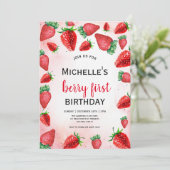 Berry First Birthday Invite, Strawberry Birthday Einladung (Stehend Vorderseite)