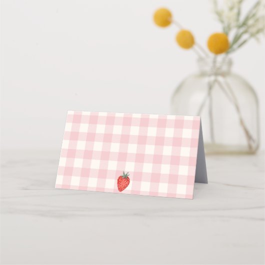 Berry First Birthday Kariert & rosa Platzkarten (Rückseite)