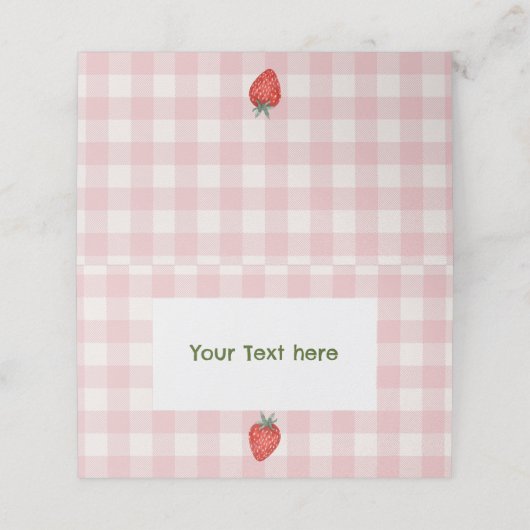 Berry First Birthday Kariert & rosa Platzkarten (Außenseite Aufgefaltet)