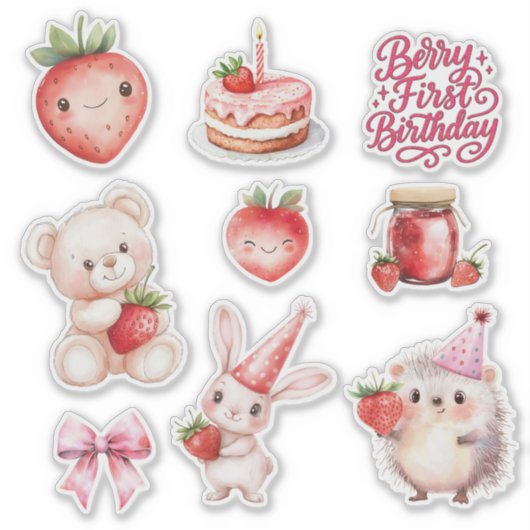 Berry First Birthday Kids Strawberry Aufkleber (Vorderseite)