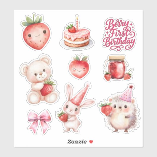 Berry First Birthday Kids Strawberry Aufkleber (Blatt)