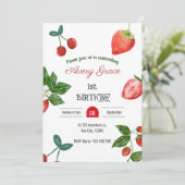 Berry First Birthday Niedlich Berries & Strawberri Einladung (Stehend Vorderseite)