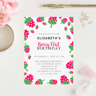 Berry First Birthday Niedlich Strawberry Einladung