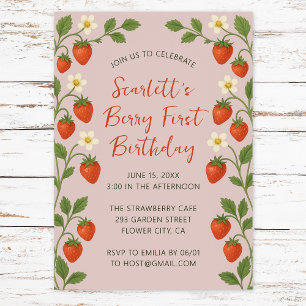Berry First Birthday Niedlich Strawberry Floral Pi Einladung
