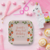 Berry First Birthday Niedlich Strawberry Floral Pi Pappteller (Party)