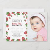 Berry First Birthday Niedlich Strawberry Foto Einladung (Vorderseite)
