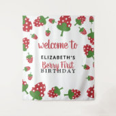 Berry First Birthday Niedlich Strawberry Hintergru Wandteppich (Vorderseite)