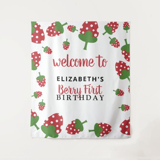 Berry First Birthday Niedlich Strawberry Hintergru Wandteppich (Vorderseite)