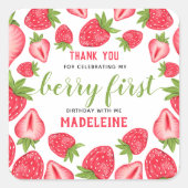 Berry First Birthday Niedlich Strawberry Vielen Da Quadratischer Aufkleber (Vorderseite)
