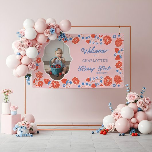 Berry First Birthday Niedlich Strawberry Welcome F Banner