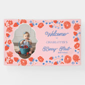 Berry First Birthday Niedlich Strawberry Welcome F Banner (Horizontal)