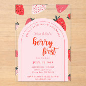 Berry First Birthday Party 1. Strawberry Arch Acryleinladungen (Vorderseite)