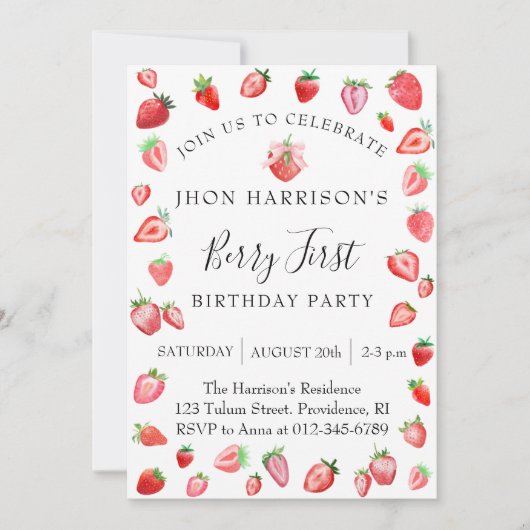 Berry First Birthday Party Einladung (Vorderseite)
