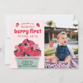 Berry First Birthday Party Foto Strawberry Einladung (Vorderseite)