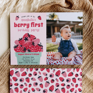 Berry First Birthday Party Foto Strawberry Einladung