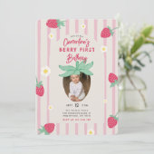 Berry First Birthday Party Invitation with Photo Einladung (Stehend Vorderseite)