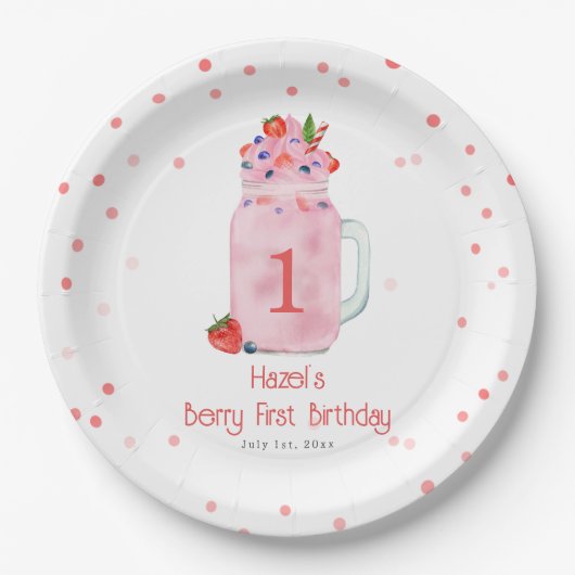 Berry First Birthday Party Smoothie Pappteller (Vorderseite)