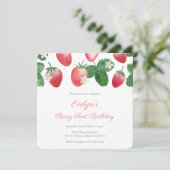 Berry First Birthday Party Strawberries Einladung (Stehend Vorderseite)