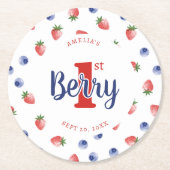 Berry First Birthday Party Strawberry & Blueberry Runder Pappuntersetzer (Vorderseite)