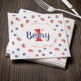 Berry First Birthday Party Strawberry & Blueberry Serviette