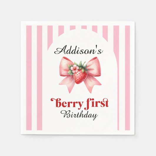 Berry First Birthday Party Strawberry Coquette Serviette (Vorderseite)