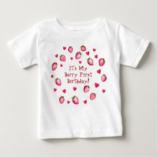 Berry First Birthday Party Strawberry Hearts Baby T-shirt