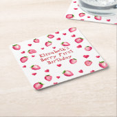 Berry First Birthday Party Strawberry Hearts Rechteckiger Pappuntersetzer (angewinkelt)