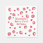 Berry First Birthday Party Strawberry Hearts Serviette (Vorderseite)