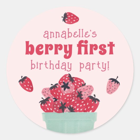 Berry First Birthday Party Strawberry Stickers (Vorderseite)