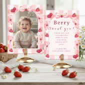 Berry First Birthday Photo Bow Thank You Card
