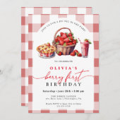 Berry First Birthday Picknham Einladung (Vorne/Hinten)