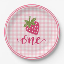 Berry First Birthday Pink Gingham Strawberry