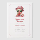 Berry First Birthday Pink Gingham Strawberry Pergament Einladungen (Vorderseite)