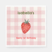 Berry First Birthday Pink & Kariertes Party Napkin Serviette (Vorderseite)