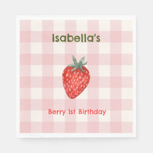 Berry First Birthday Pink & Kariertes Party Napkin Serviette