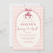 Berry First Birthday Pink Red Bow Strawberry Einladung (Vorderseite)