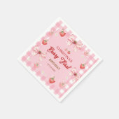 Berry first birthday pink strawberry gingham girl serviette (Ecke)